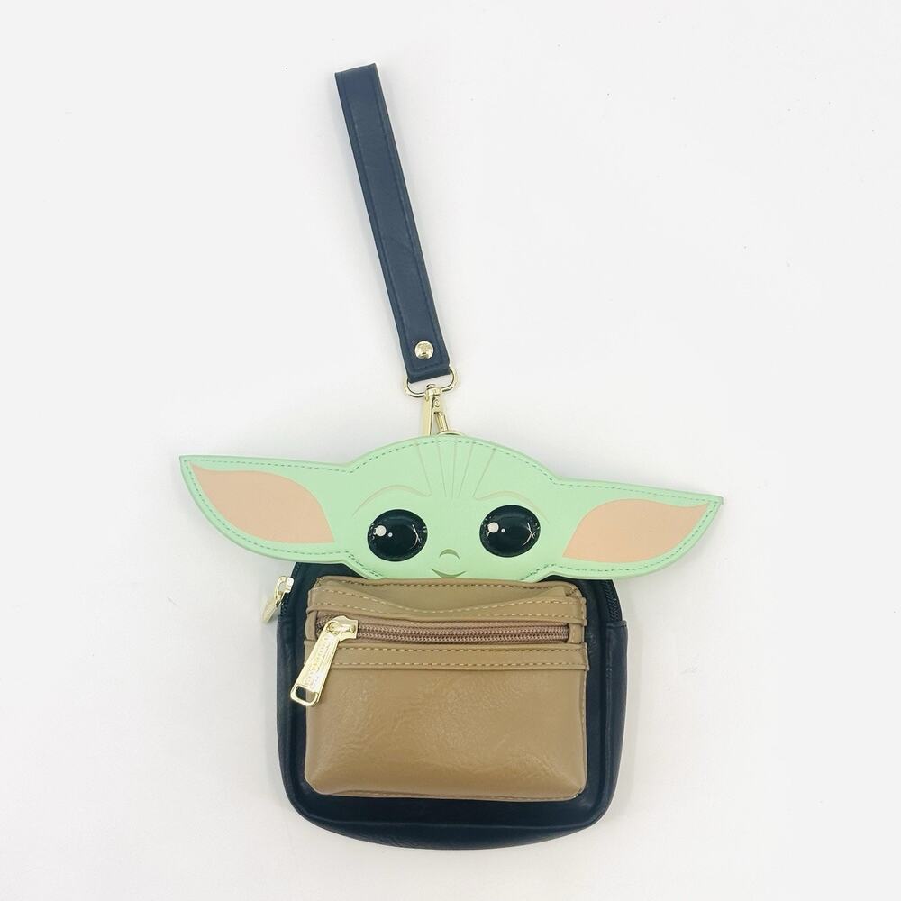 Loungefly Star Wars Grogu Small Wristlet Bag Black Green Beige Mandalorian